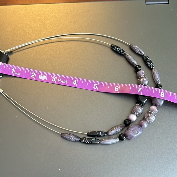 Silvertone wire beaded necklace black purple grey beads lobster claw 2 s… - Picture 9 of 11